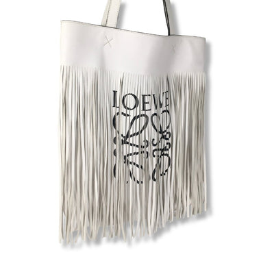 Loewe Fringe Leather Tote White Bag