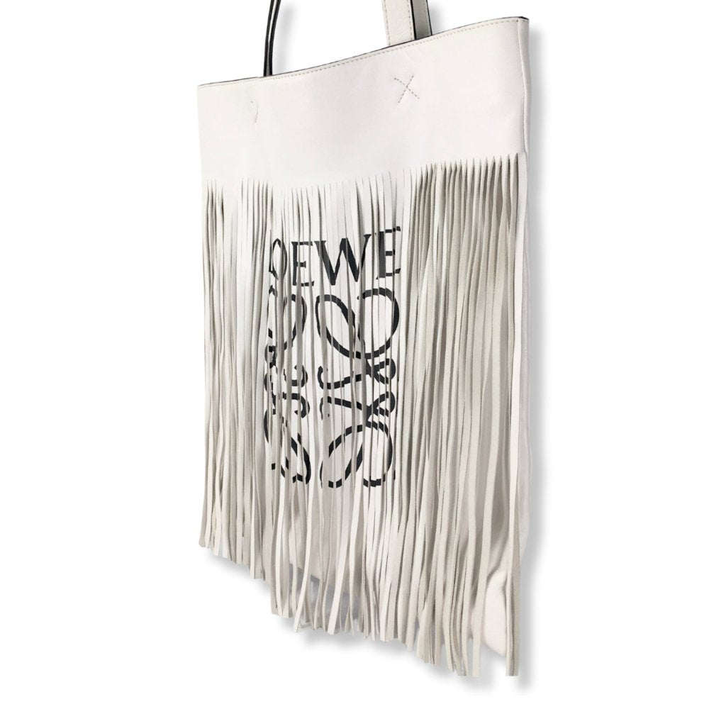 Loewe Fringe Leather Tote White Bag