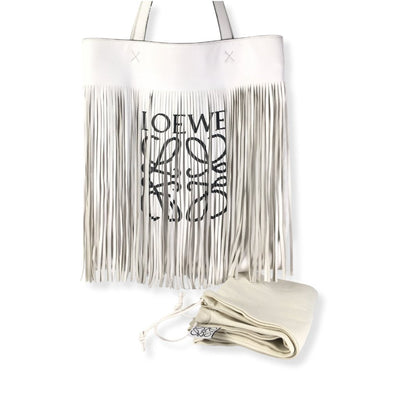 Loewe Fringe Leather Tote White Bag