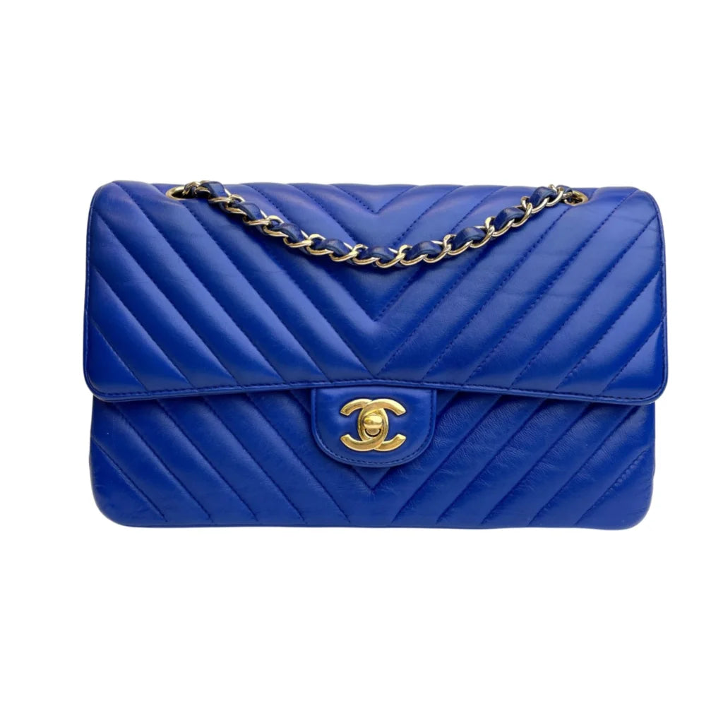 Chanel Chevron Classic Flap Medium Blue Lambskin