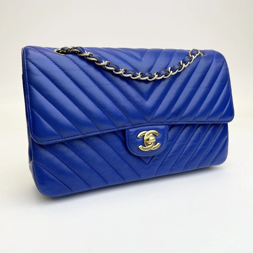 Chanel Chevron Classic Flap Medium Blue Lambskin