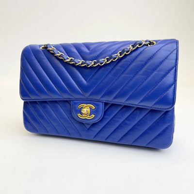 Chanel Chevron Classic Flap Medium Blue Lambskin