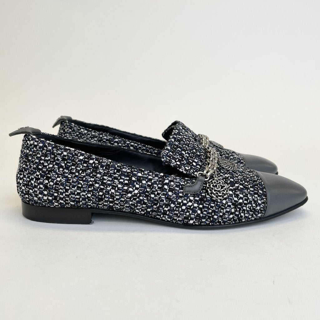 Chanel Tweed CC Coin Loafers Size 39