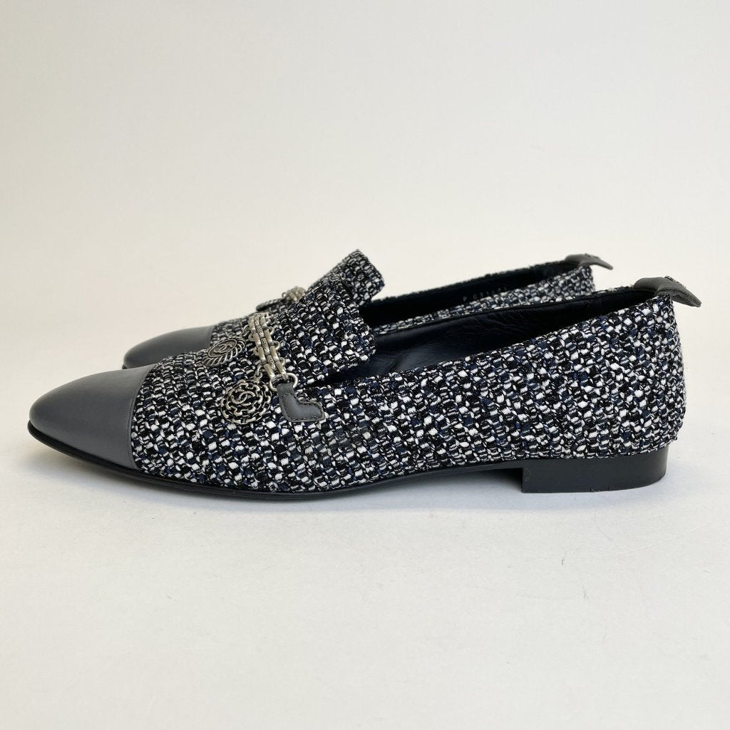 Chanel Tweed CC Coin Loafers Size 39