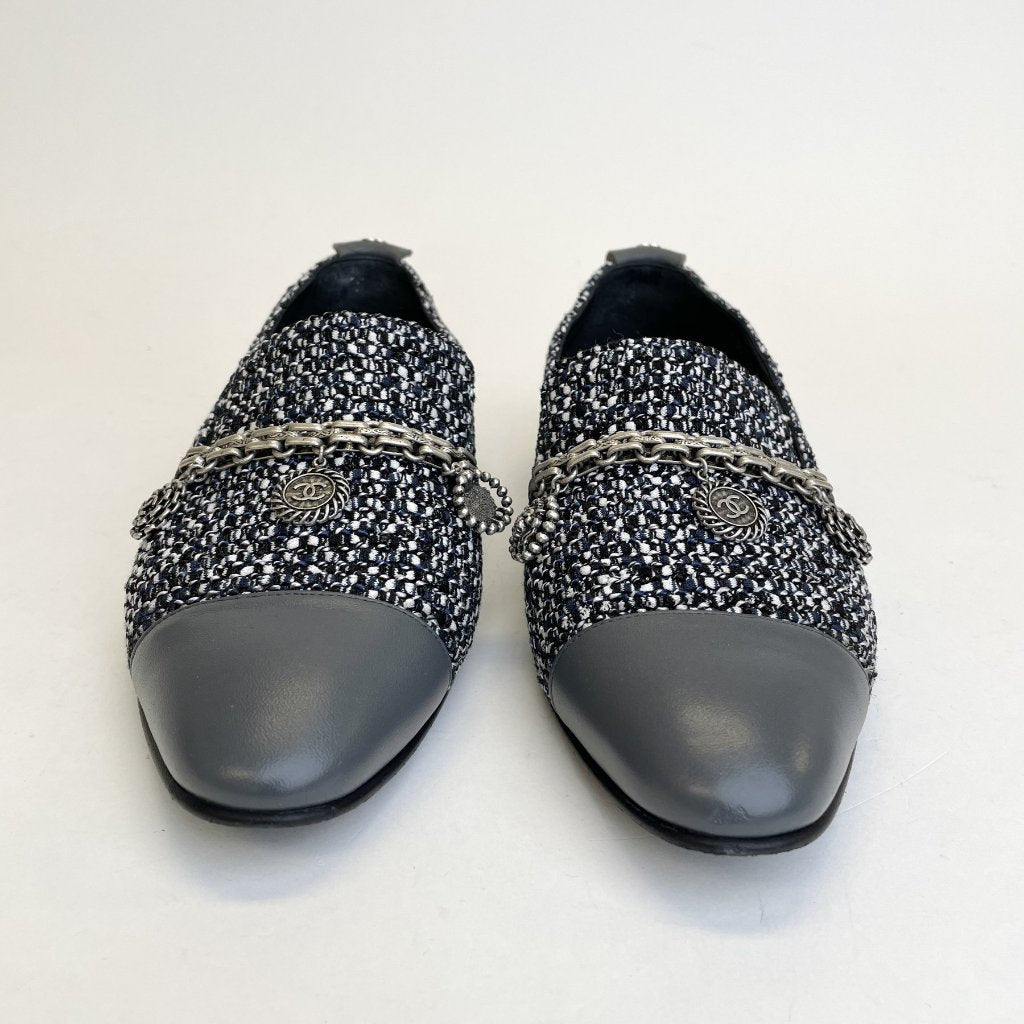 Chanel Tweed CC Coin Loafers Size 39