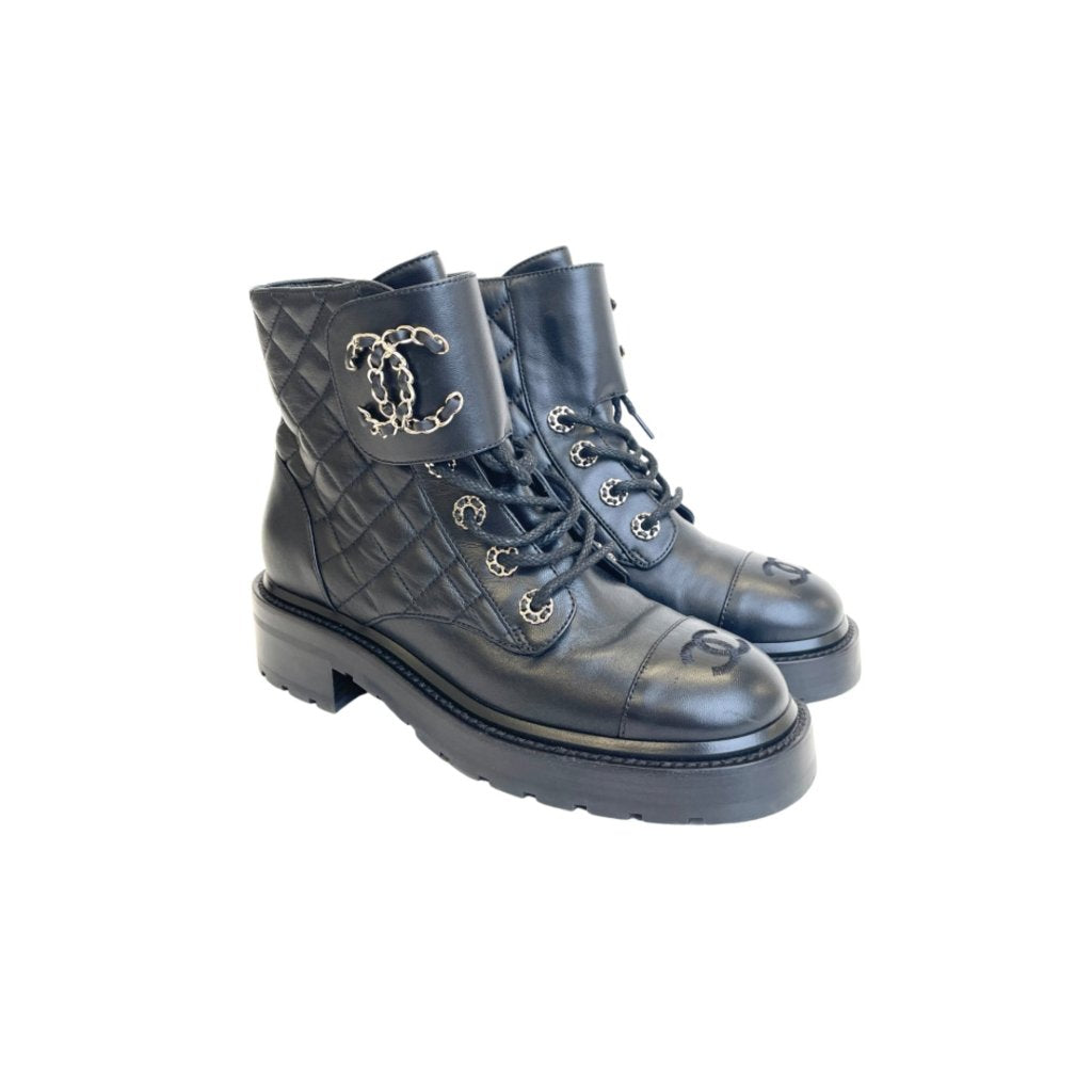 Chanel Quilted CC Boots Size 36.5