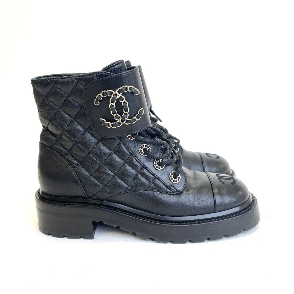 Chanel Quilted CC Boots Size 36.5