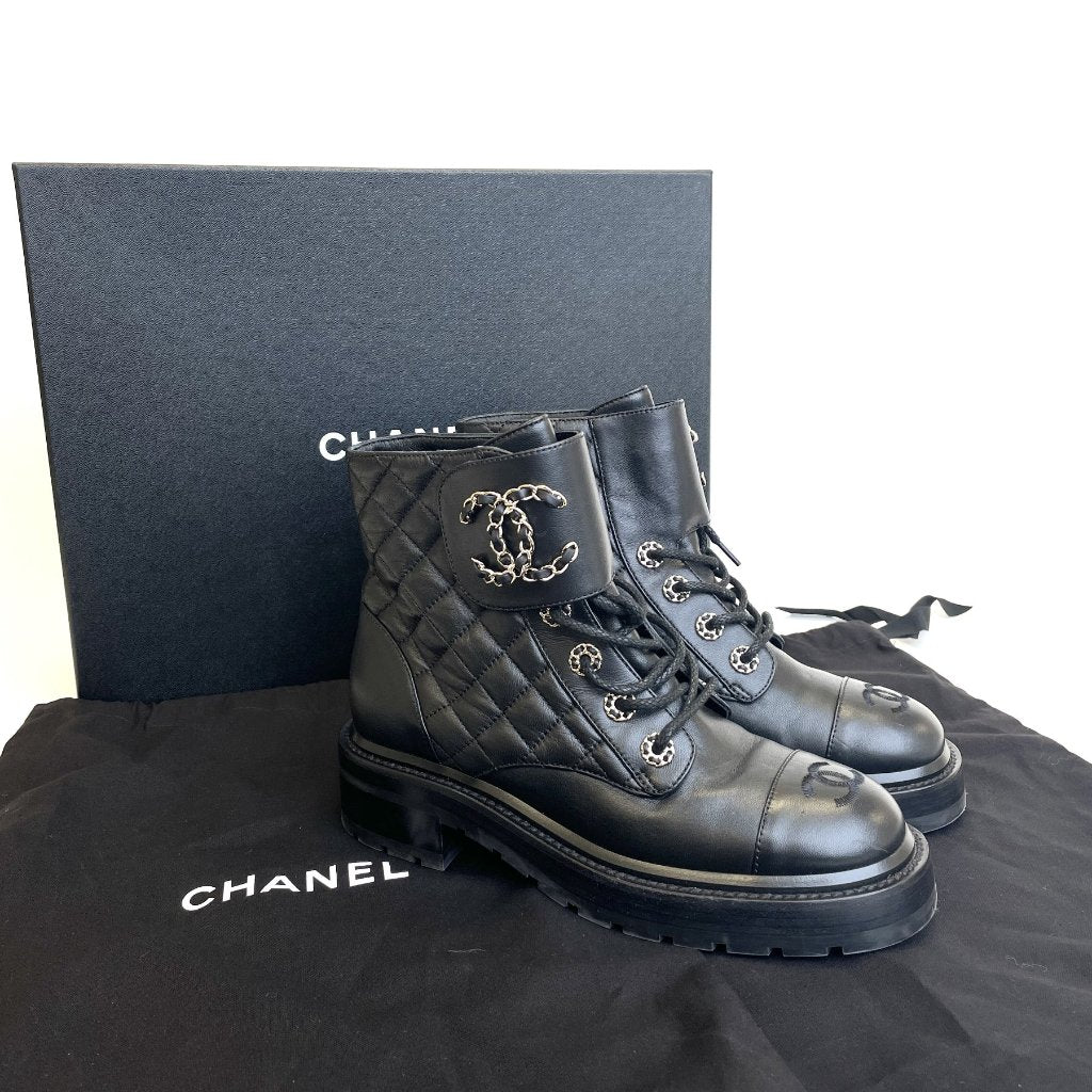 Chanel Quilted CC Boots Size 36.5