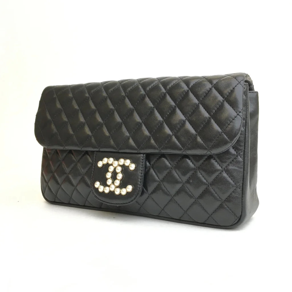 Chanel Westminster Pearl Flap Medium Black Lambskin LGHW