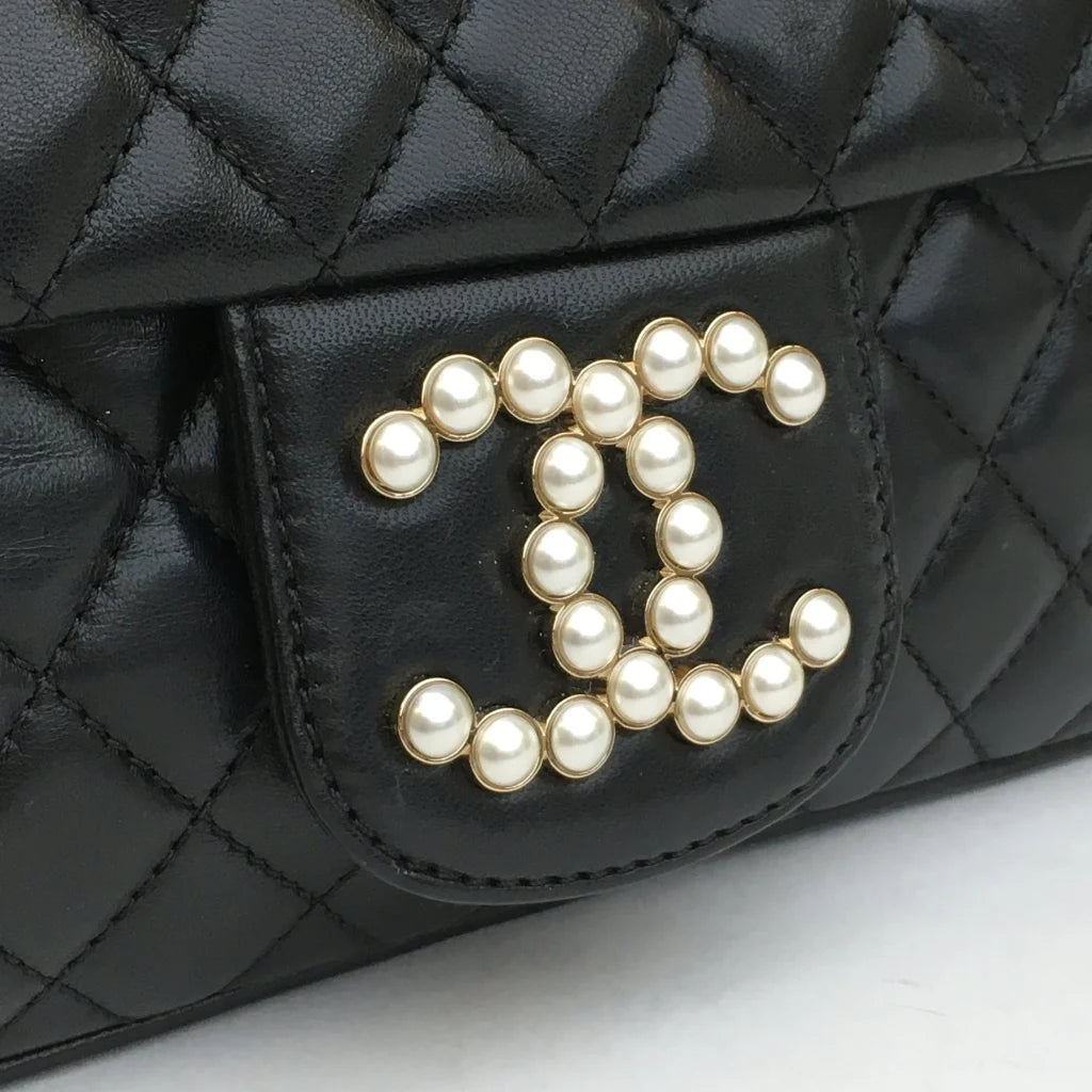 Chanel Westminster Pearl Flap Medium Black Lambskin LGHW