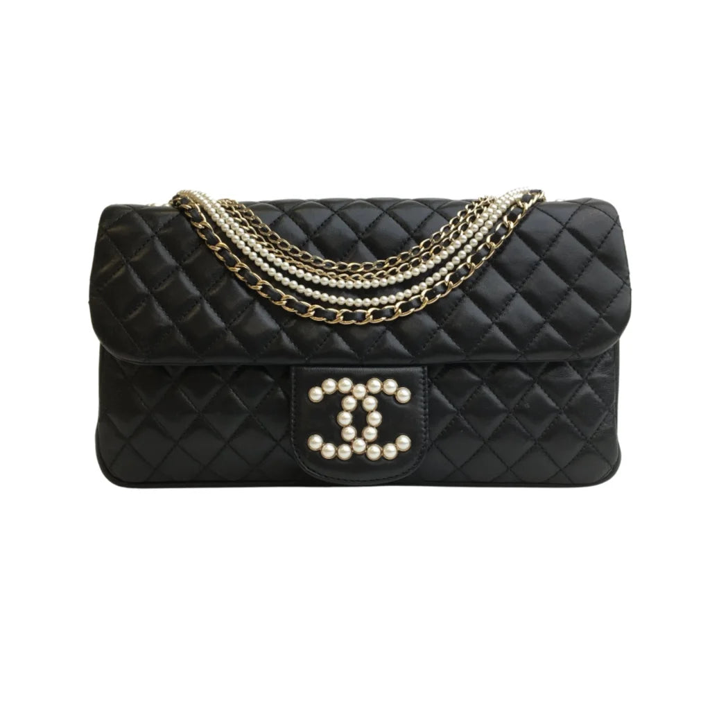 Chanel Westminster Pearl Flap Medium Black Lambskin LGHW