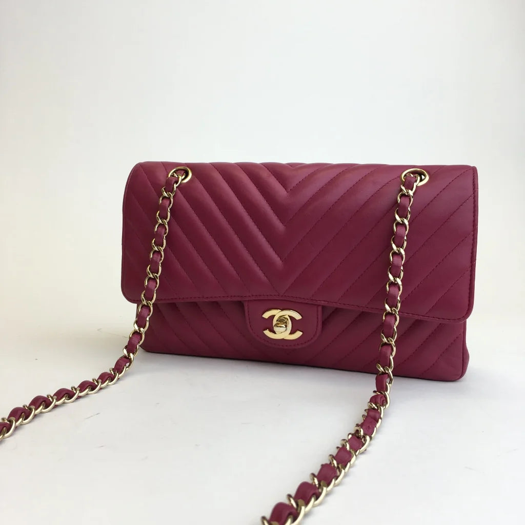 Chanel Chevron Flap Medium Pink Calfskin LGHW