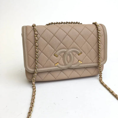 Chanel Filigree Bag Small Beige Caviar GHW