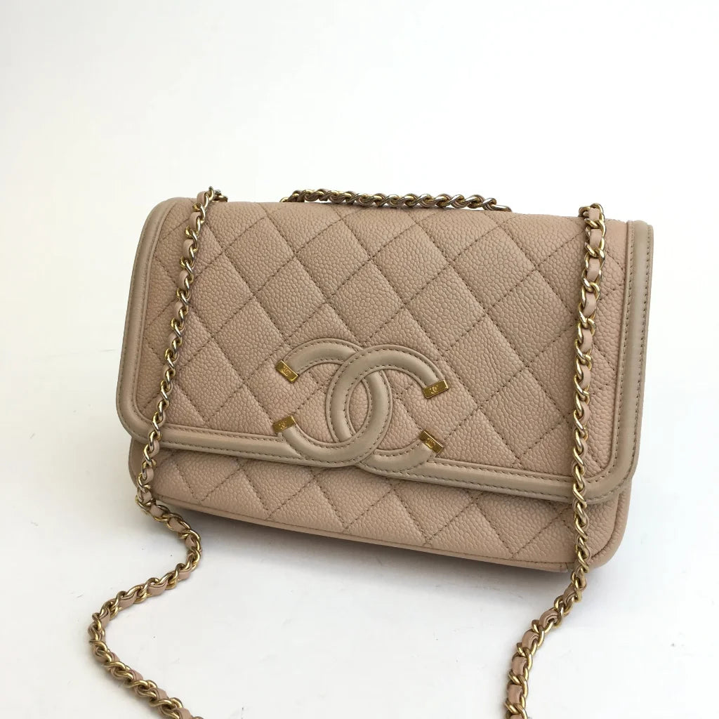 Chanel Filigree Bag Small Beige Caviar GHW