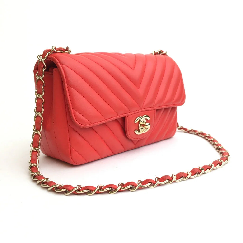 Chanel Chevron Mini Rectangle Red Calfskin LGHW