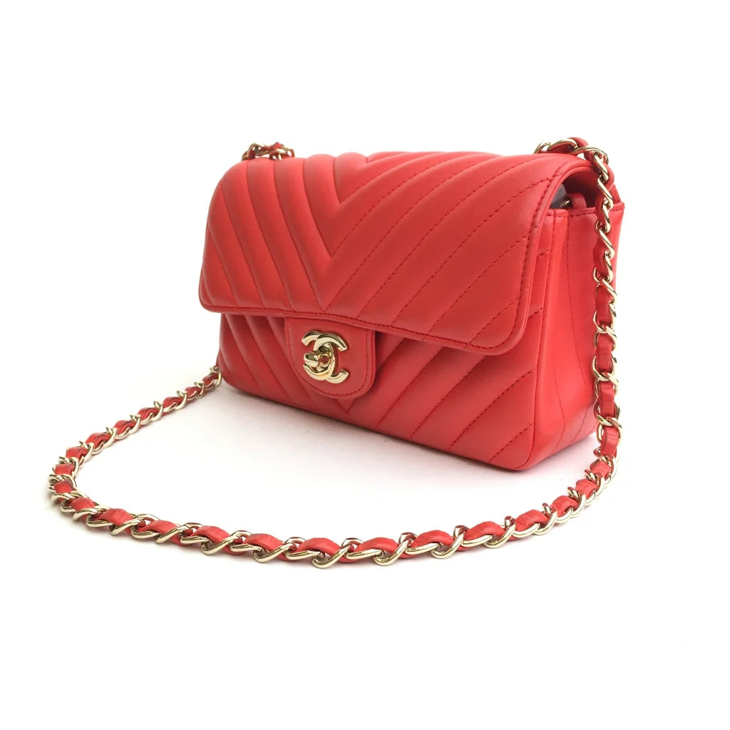 Chanel Chevron Mini Rectangle Red Calfskin LGHW