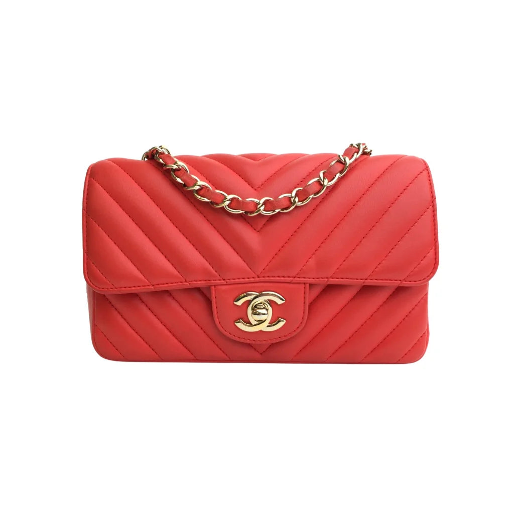 Chanel Chevron Mini Rectangle Red Calfskin LGHW