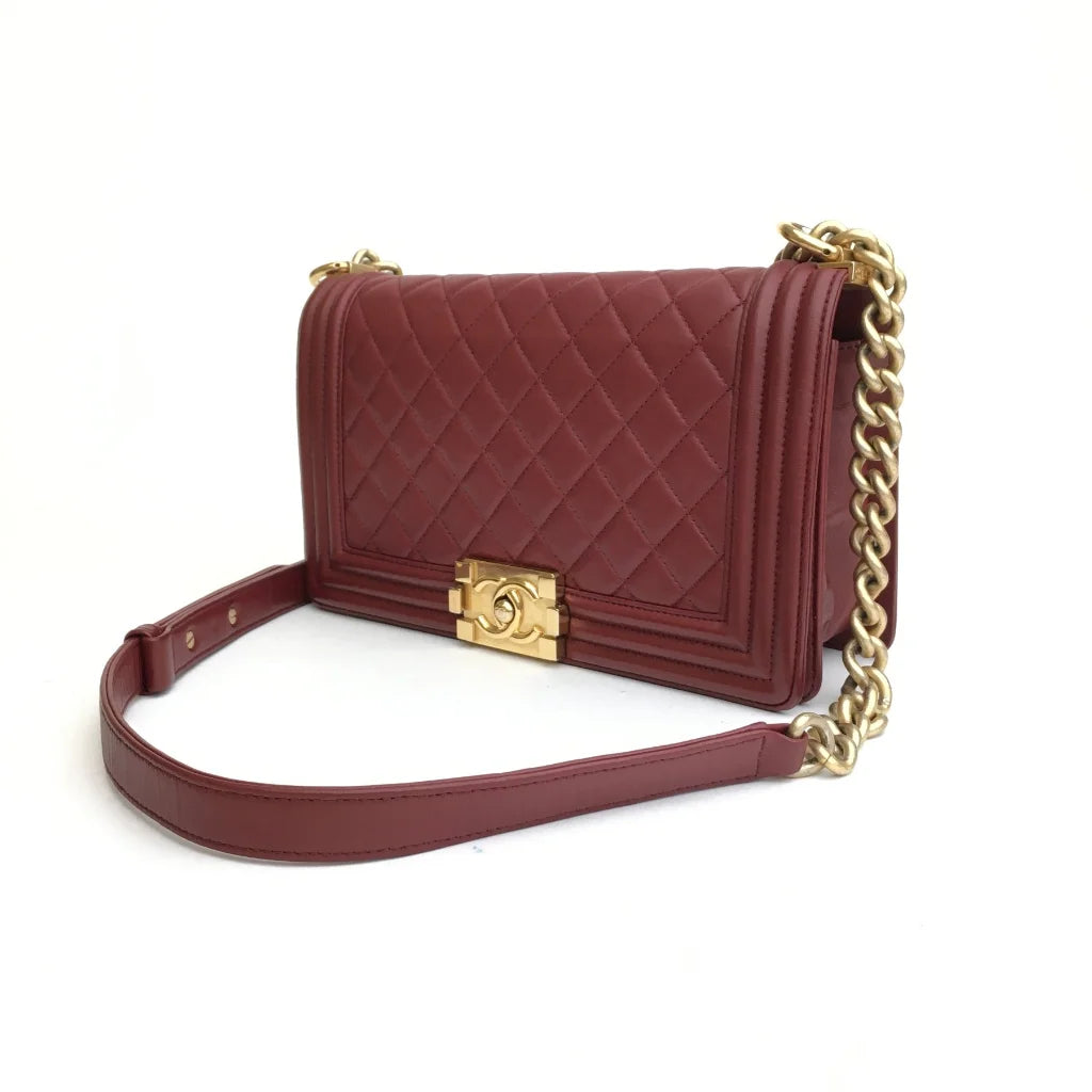 Chanel Boy Bag Old Medium Red Lambskin GHW