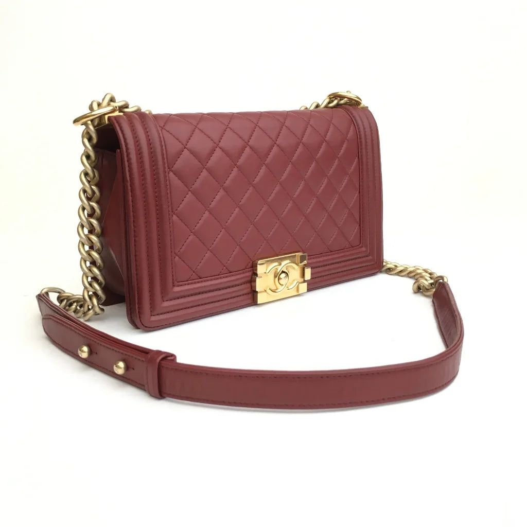 Chanel Boy Bag Old Medium Red Lambskin GHW