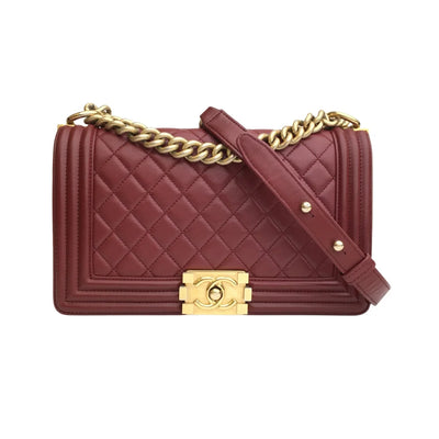 Chanel Boy Bag Old Medium Red Lambskin GHW