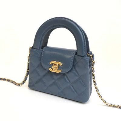 Chanel Micro Kelly Shopping Bag Blue Calfskin