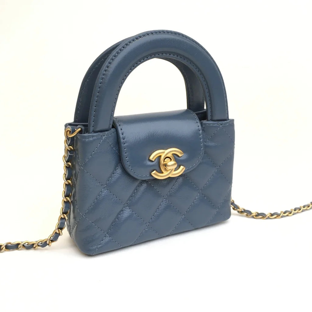 Chanel Micro Kelly Shopping Bag Blue Calfskin