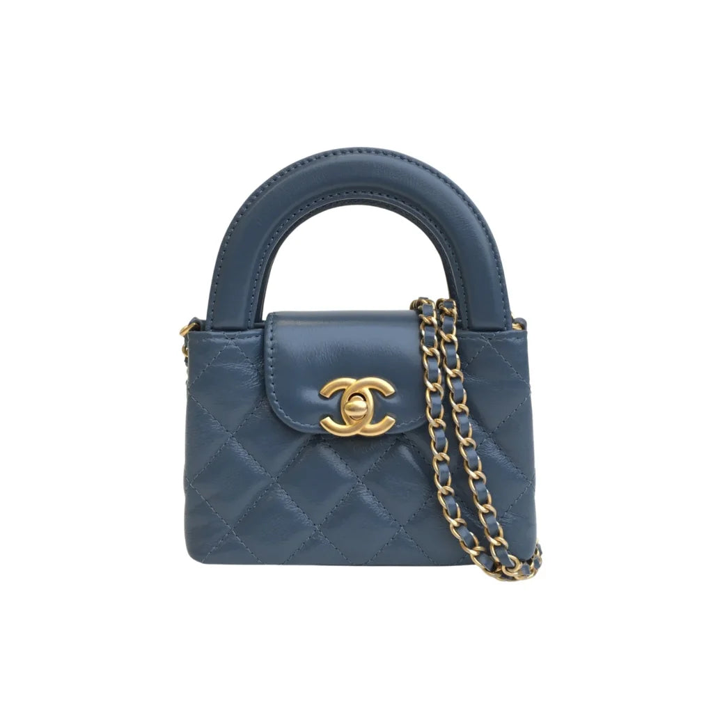 Chanel Micro Kelly Shopping Bag Blue Calfskin