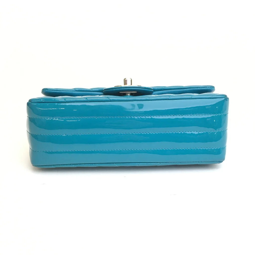 Chanel Chevron Mini Rectangle Blue Patent SHW