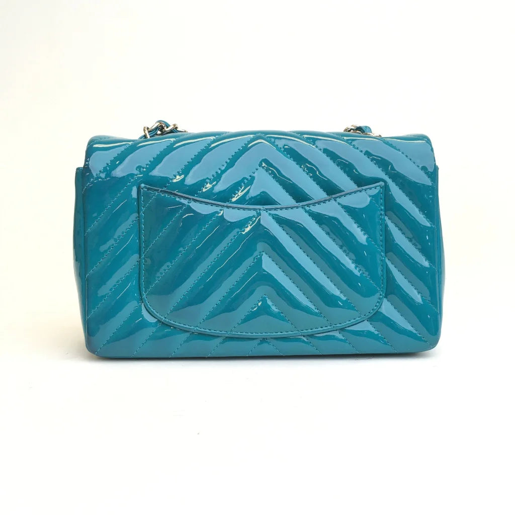 Chanel Chevron Mini Rectangle Blue Patent SHW