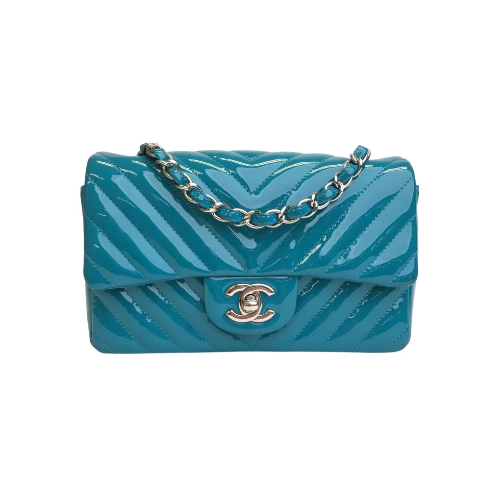 Chanel Chevron Mini Rectangle Blue Patent SHW