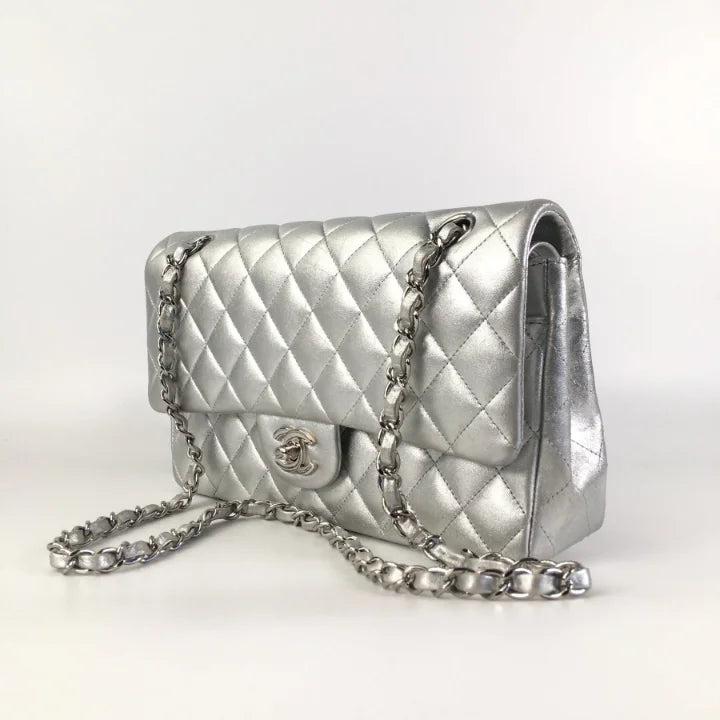 Chanel Classic Flap Medium Silver Lambskin