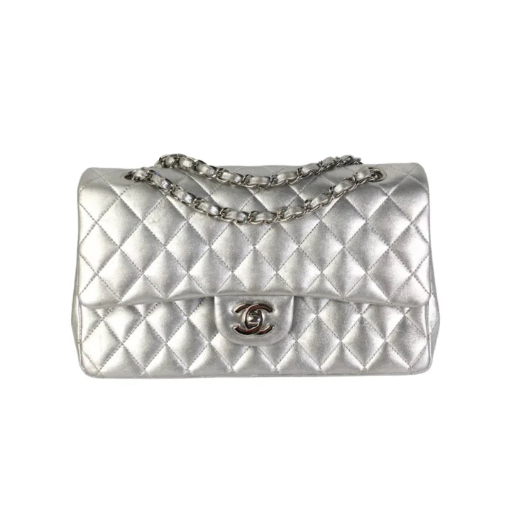 Chanel Classic Flap Medium Silver Lambskin