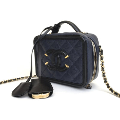 Chanel Filigree Vanity Case Mini Blue/Black Caviar