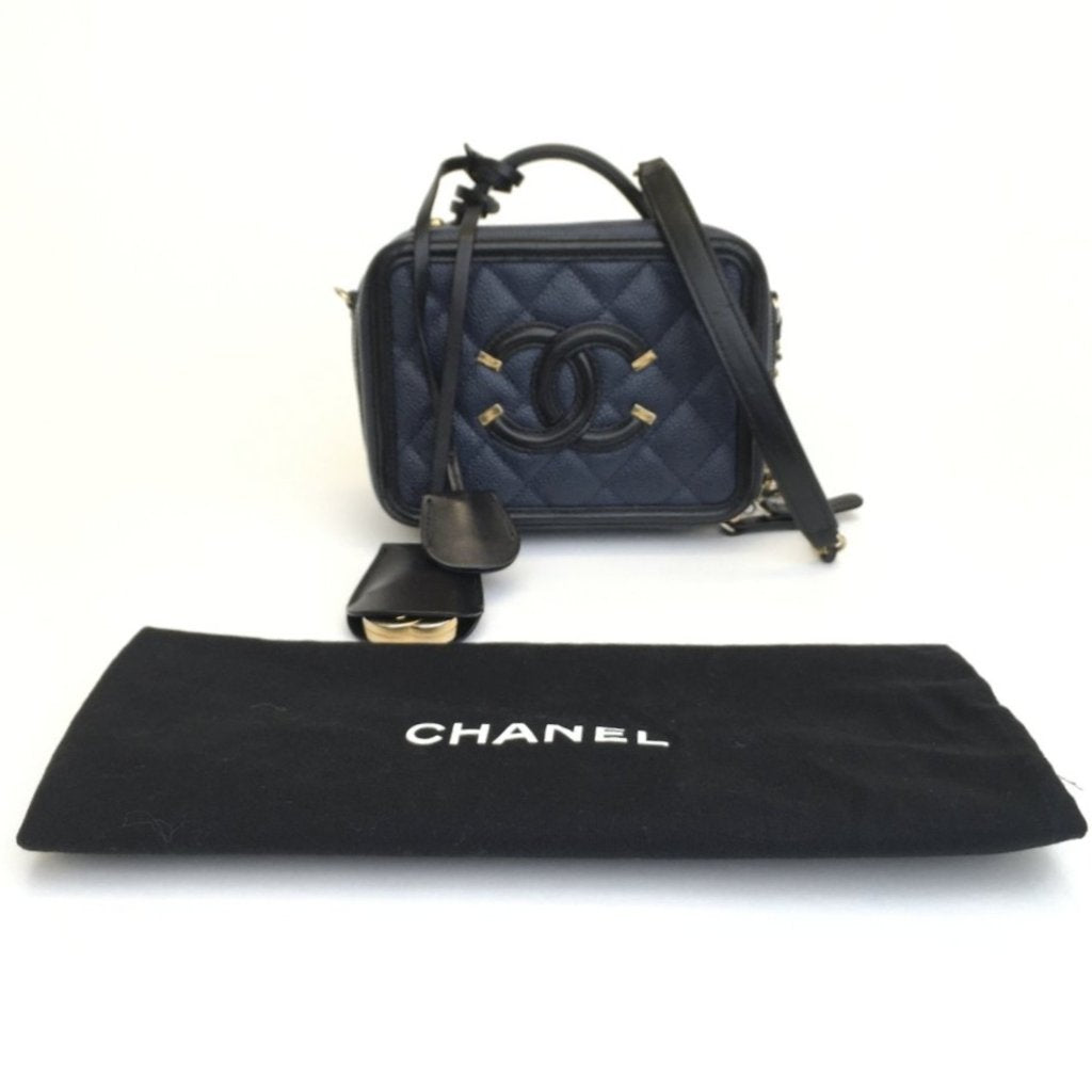 Chanel Filigree Vanity Case Mini Blue/Black Caviar