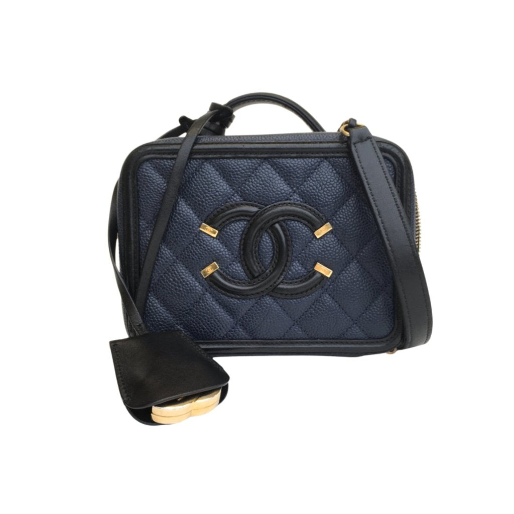 Chanel Filigree Vanity Case Mini Blue/Black Caviar