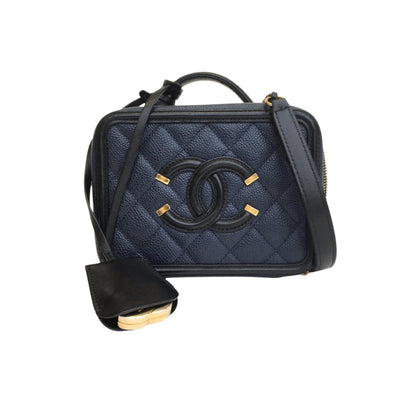 Chanel Filigree Vanity Case Mini Blue/Black Caviar