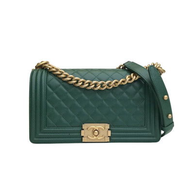 Chanel Boy Bag Old Medium Green Caviar