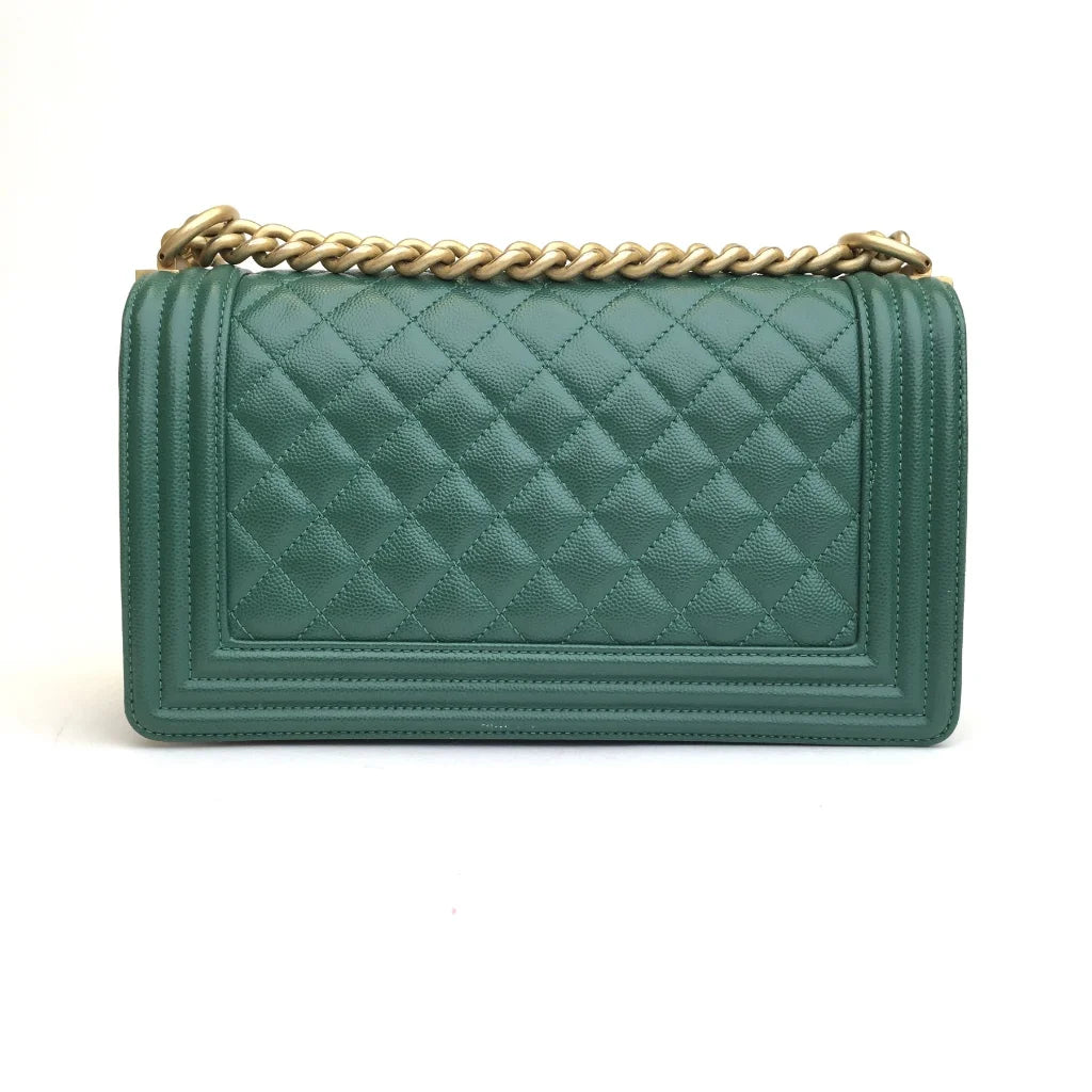 Chanel Boy Bag Old Medium Green Caviar