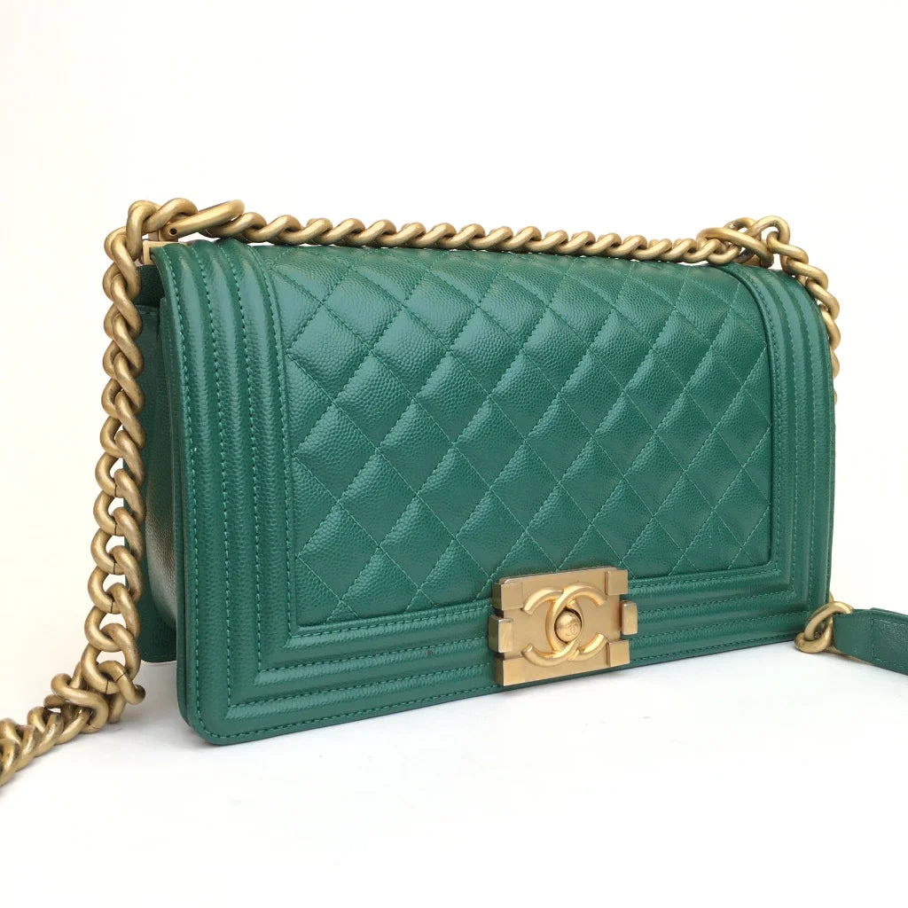 Chanel Boy Bag Old Medium Green Caviar