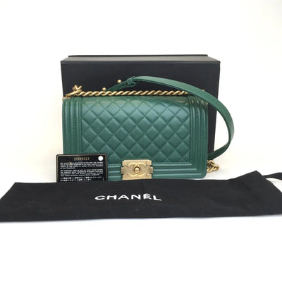 Chanel Boy Bag Old Medium Green Caviar