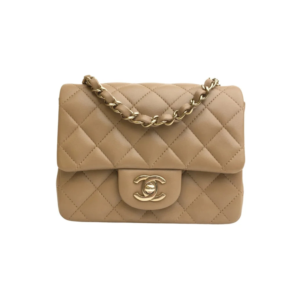 Chanel Mini Square Beige Lambskin GHW