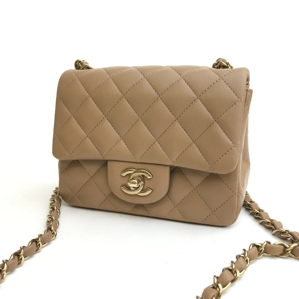 Chanel Mini Square Beige Lambskin GHW