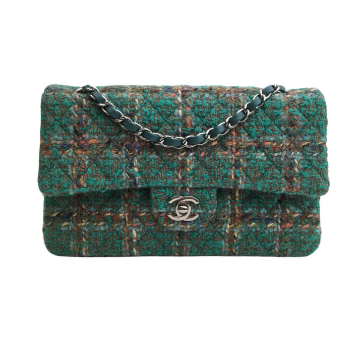 Chanel Classic Flap Medium Green Tweed SHW