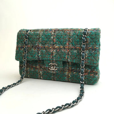 Chanel Classic Flap Medium Green Tweed SHW