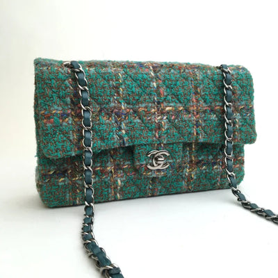 Chanel Classic Flap Medium Green Tweed SHW