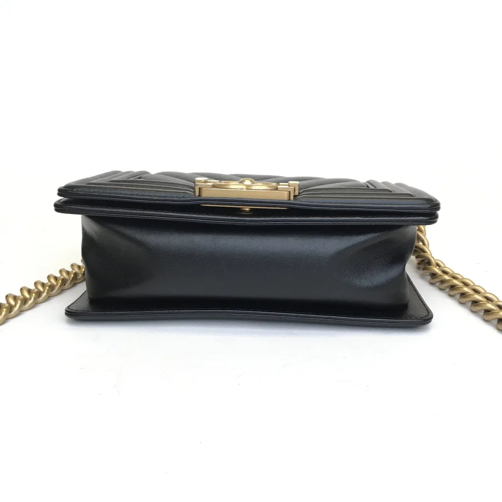 Chanel Chevron Boy Bag Small Black Calfskin AGHW