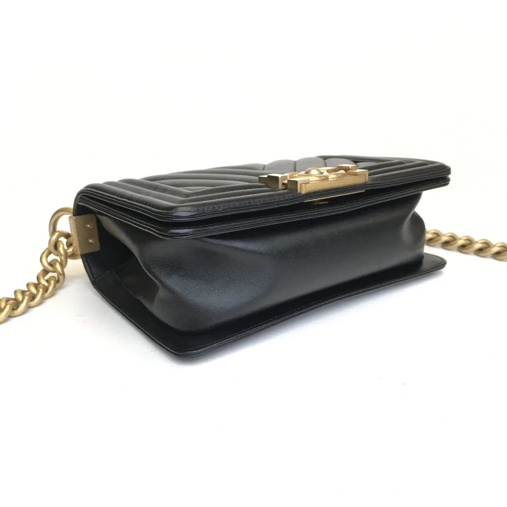 Chanel Chevron Boy Bag Small Black Calfskin AGHW