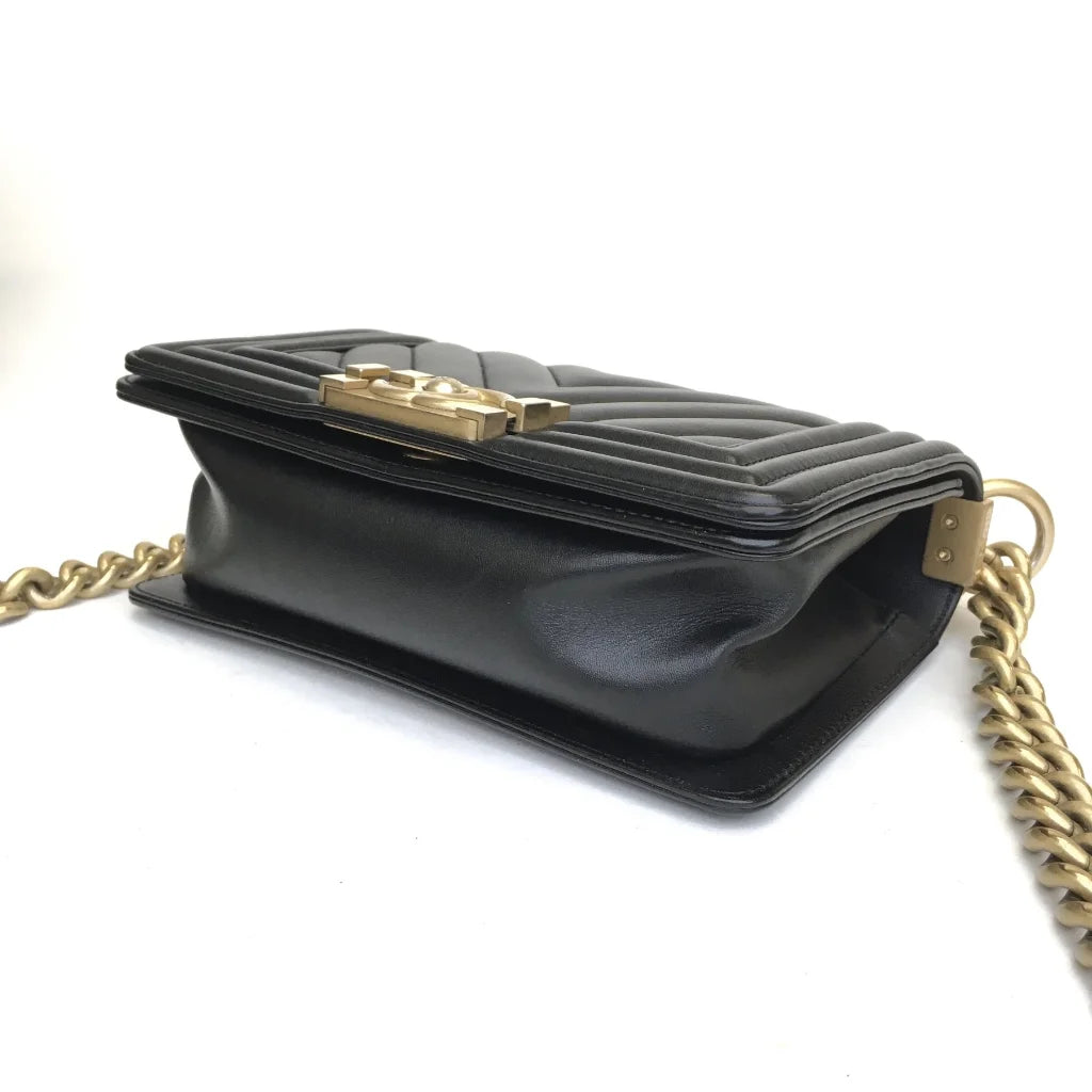 Chanel Chevron Boy Bag Small Black Calfskin AGHW