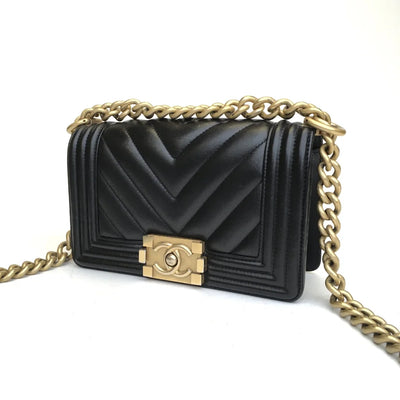 Chanel Chevron Boy Bag Small Black Calfskin AGHW