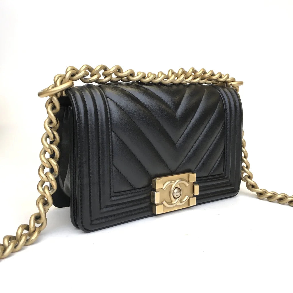 Chanel Chevron Boy Bag Small Black Calfskin AGHW